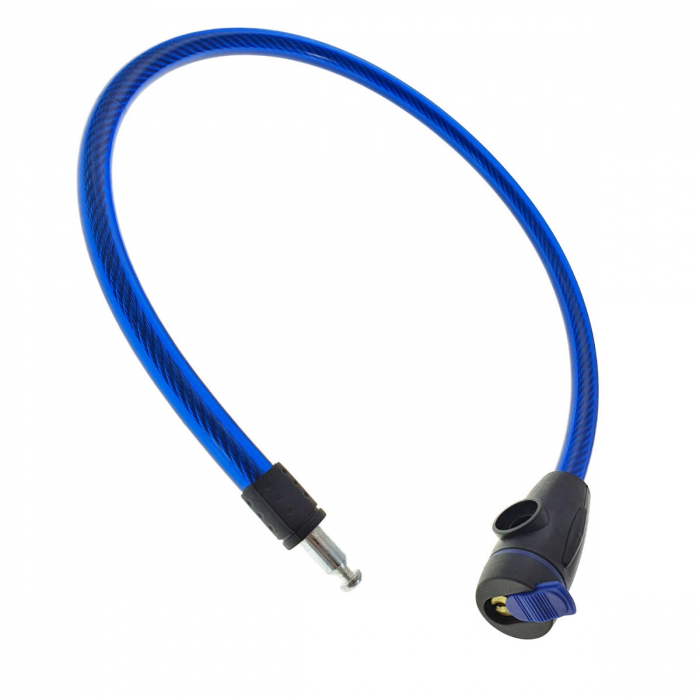 Cablu de otel, antifurt bicicleta, de siguranta si protejare, lungime 69 cm, inchidere cu cheie, invelis flexibil din PVC siliconat, albastru [4]