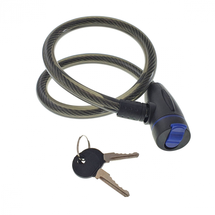 Cablu de otel, antifurt bicicleta, de siguranta si protejare, lungime 69 cm, inchidere cu cheie, invelis flexibil din PVC siliconat, negru [3]