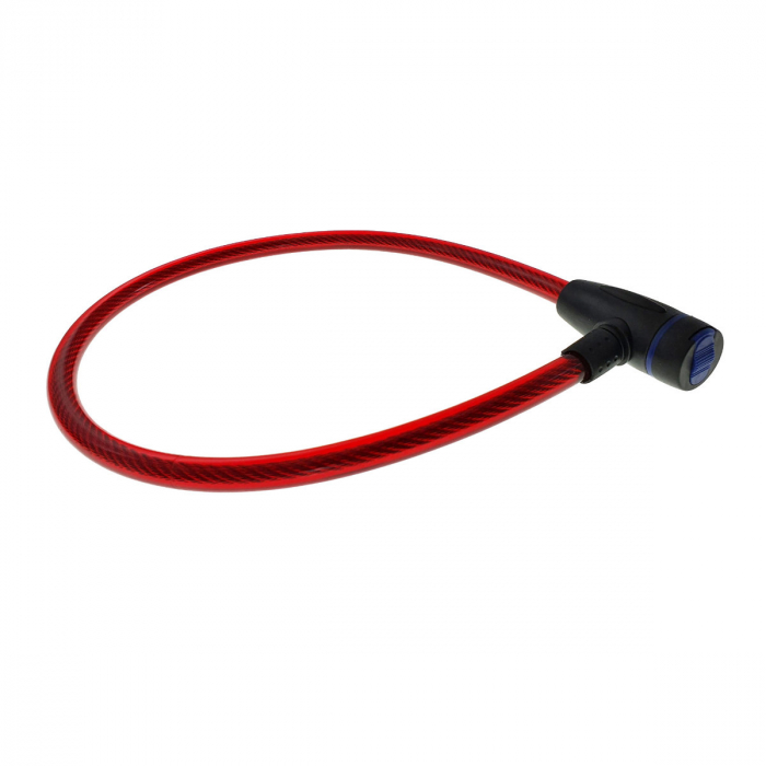 Cablu de otel, antifurt bicicleta, de siguranta si protejare, lungime 69 cm, inchidere cu cheie, invelis flexibil din PVC siliconat, rosu [6]