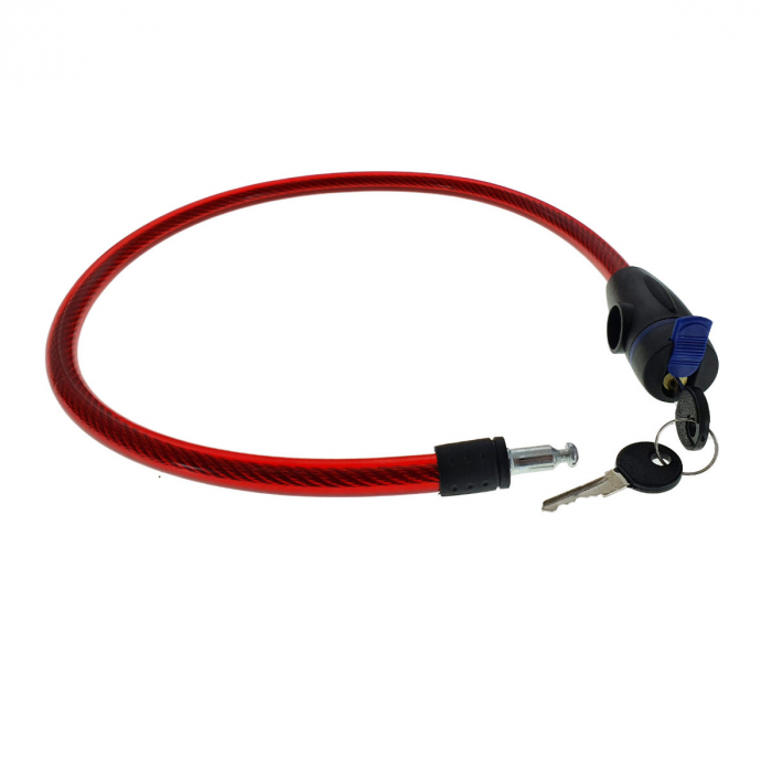 Cablu de otel, antifurt bicicleta, de siguranta si protejare, lungime 69 cm, inchidere cu cheie, invelis flexibil din PVC siliconat, rosu [2]