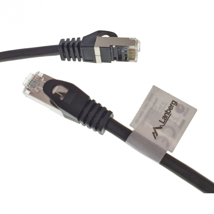 Cablu ecranat FTP, Lanberg 41998, cat 5e, lungime 15m, AWG 26, 100 MHz, mufat 2 x RJ45, ethernet, negru [2]
