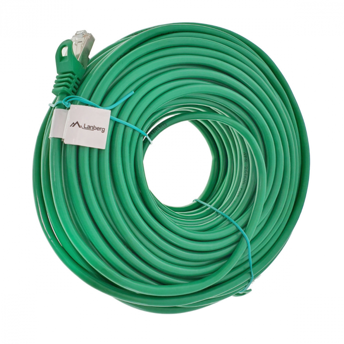 Cablu ecranat FTP, Lanberg 42792, cat.5e, mufat 2xRJ45, lungime 30m, AWG 26, 100 MHz, de legatura retea, ethernet, verde [2]