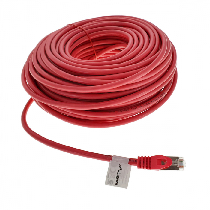 Cablu ecranat FTP, Lanberg 42802, cat 6, mufat 2xRJ45, lungime 30m, AWG 26, 250 MHz, de legatura retea, ethernet, rosu [2]
