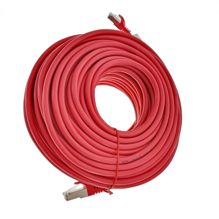 Cablu ecranat FTP, Lanberg 42802, cat 6, mufat 2xRJ45, lungime 30m, AWG 26, 250 MHz, de legatura retea, ethernet, rosu [4]