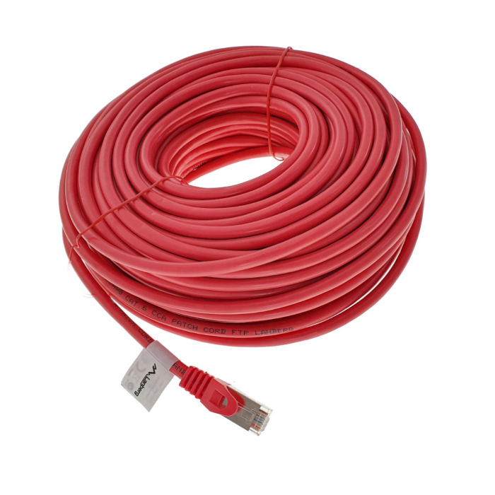 Cablu ecranat FTP, Lanberg 42802, cat 6, mufat 2xRJ45, lungime 30m, AWG 26, 250 MHz, de legatura retea, ethernet, rosu [1]