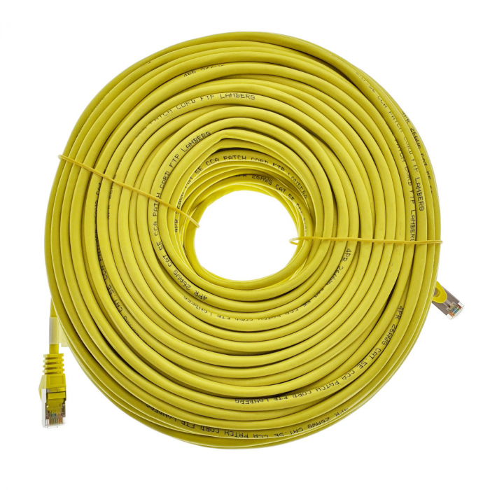 Cablu ecranat FTP, Lanberg 42815, cat.5e, mufat 2xRJ45, lungime 50m, AWG 26, 100 MHz, de legatura retea, ethernet, galben [1]