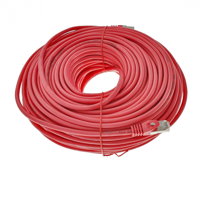 Cablu ecranat FTP, Lanberg 42818, cat.5e, mufat 2xRJ45, lungime 50m, AWG 26, 100 MHz, de legatura retea, ethernet, rosu [2]