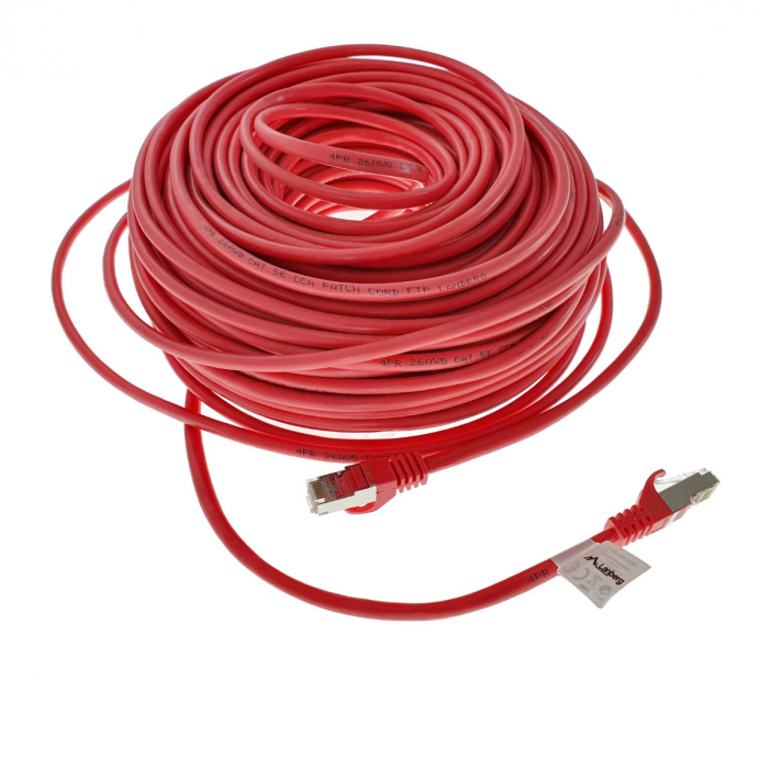 Cablu ecranat FTP, Lanberg 42818, cat.5e, mufat 2xRJ45, lungime 50m, AWG 26, 100 MHz, de legatura retea, ethernet, rosu [1]