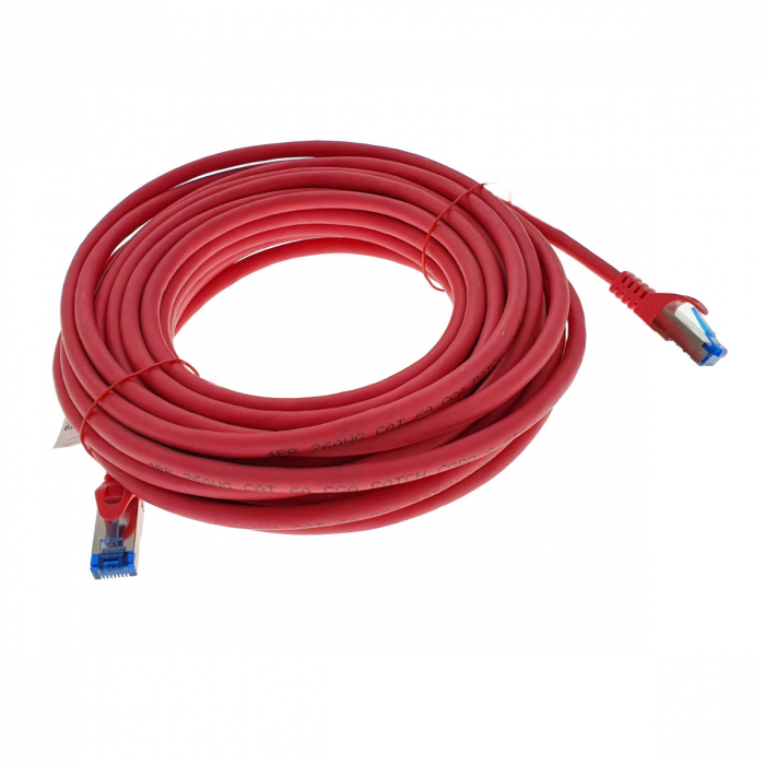 Cablu ecranat S / FTP, Lanberg 42717, cat 6A, mufat 2xRJ45, lungime 10 m, AWG 26, 500 MHz, LSZH, de legatura retea, ethernet, rosu [1]