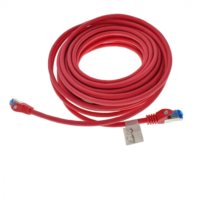 Cablu ecranat S / FTP, Lanberg 42717, cat 6A, mufat 2xRJ45, lungime 10 m, AWG 26, 500 MHz, LSZH, de legatura retea, ethernet, rosu [3]