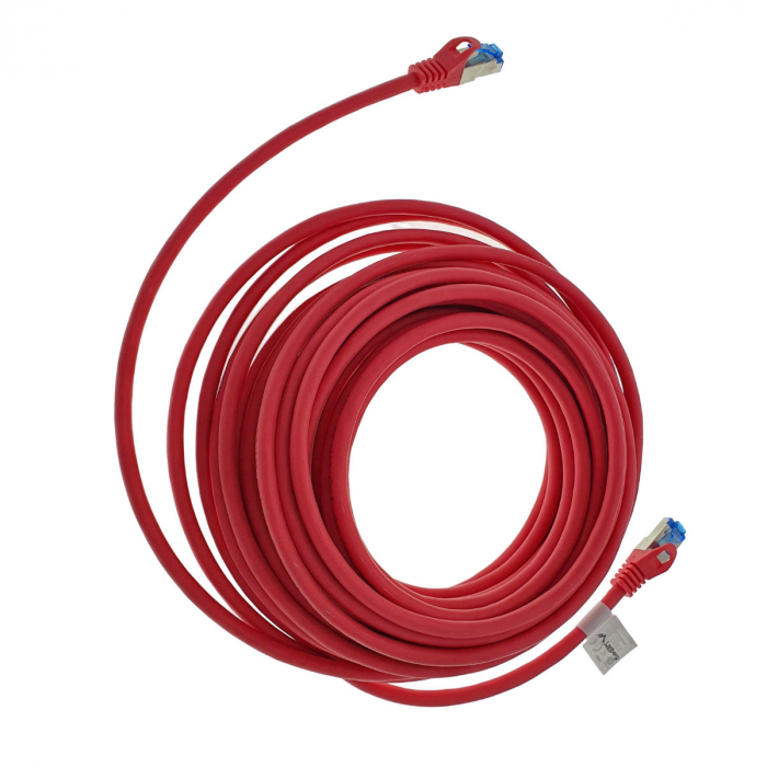 Cablu ecranat S / FTP, Lanberg 42717, cat 6A, mufat 2xRJ45, lungime 10 m, AWG 26, 500 MHz, LSZH, de legatura retea, ethernet, rosu [2]