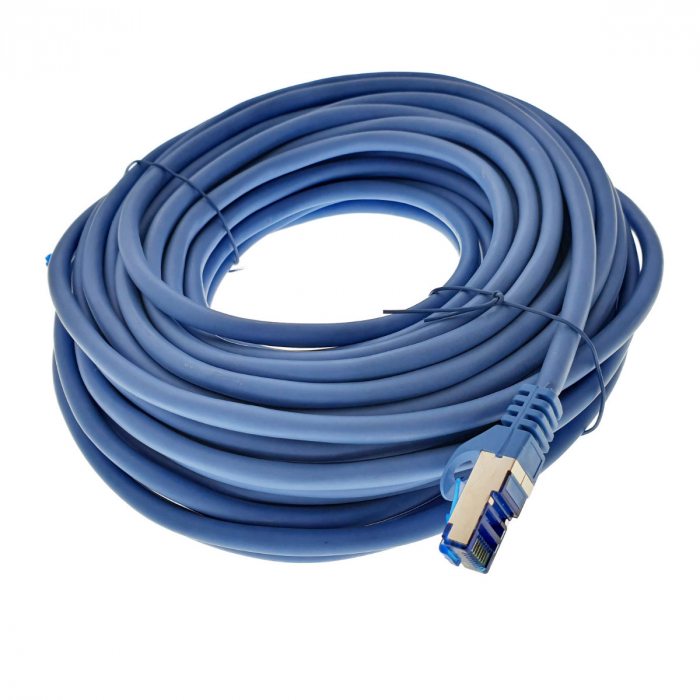 Cablu ecranat S / FTP, Lanberg 42722, cat 6A, mufat 2xRJ45, lungime 15 m, AWG 26, 500 MHz, LSZH, de legatura retea, ethernet, albastru [5]