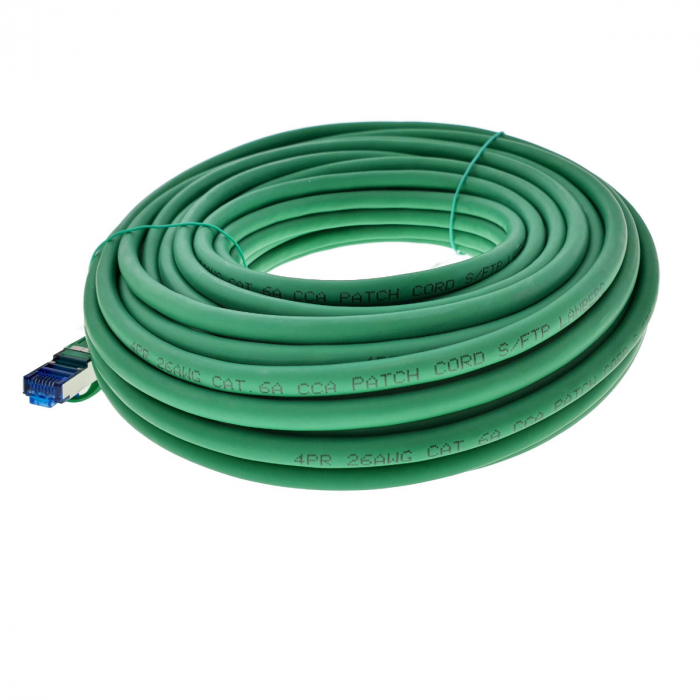 Cablu ecranat S / FTP, Lanberg 42724, cat 6A, mufat 2xRJ45, lungime 15 m, AWG 26, 500 MHz, LSZH, de legatura retea, ethernet, verde [2]
