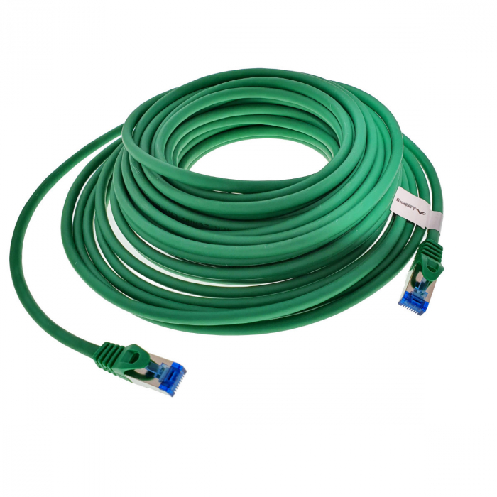 Cablu ecranat S / FTP, Lanberg 42724, cat 6A, mufat 2xRJ45, lungime 15 m, AWG 26, 500 MHz, LSZH, de legatura retea, ethernet, verde [5]
