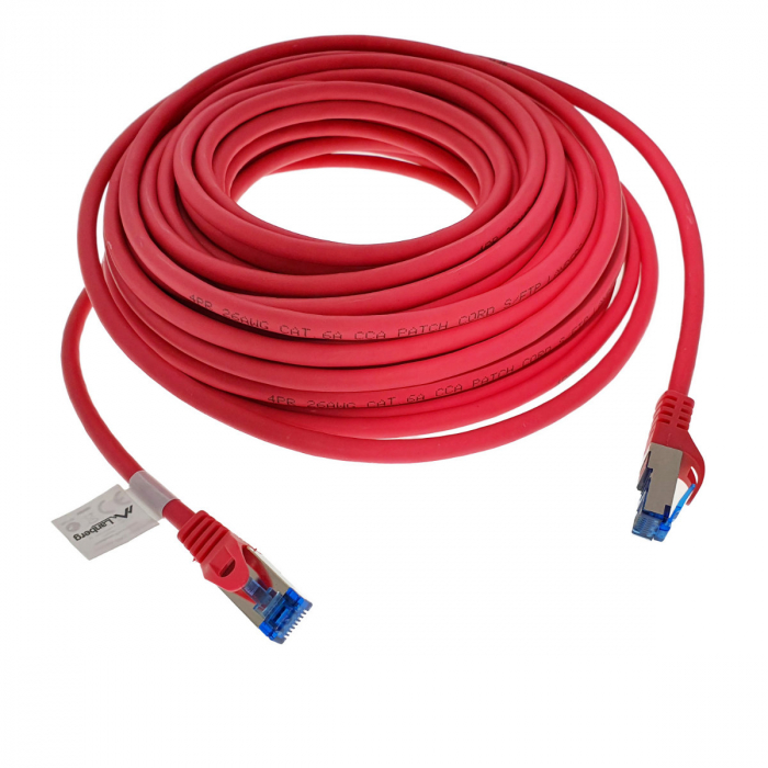 Cablu ecranat S / FTP, Lanberg 42725, cat 6A, mufat 2xRJ45, lungime 15 m, AWG 26, 500 MHz, LSZH, de legatura retea, ethernet, rosu [4]