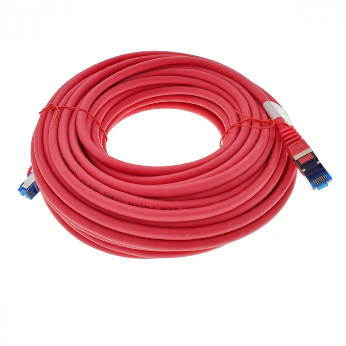 Cablu ecranat S / FTP, Lanberg 42725, cat 6A, mufat 2xRJ45, lungime 15 m, AWG 26, 500 MHz, LSZH, de legatura retea, ethernet, rosu [5]