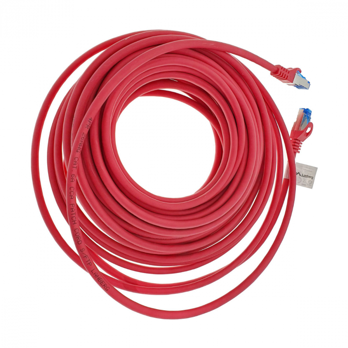 Cablu ecranat S / FTP, Lanberg 42725, cat 6A, mufat 2xRJ45, lungime 15 m, AWG 26, 500 MHz, LSZH, de legatura retea, ethernet, rosu [2]
