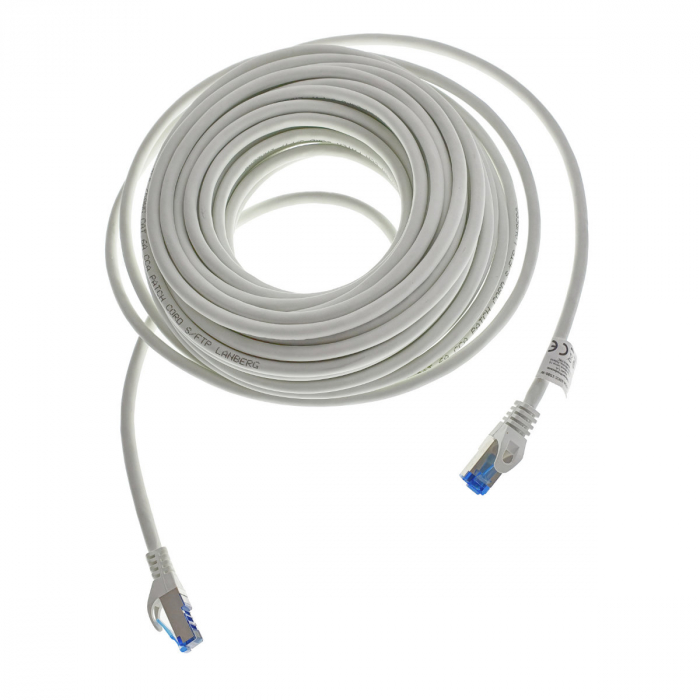 Cablu ecranat S / FTP, Lanberg 42728, cat 6A, mufat 2xRJ45, lungime 15 m, AWG 26, 500 MHz, LSZH, de legatura retea, ethernet, alb [1]