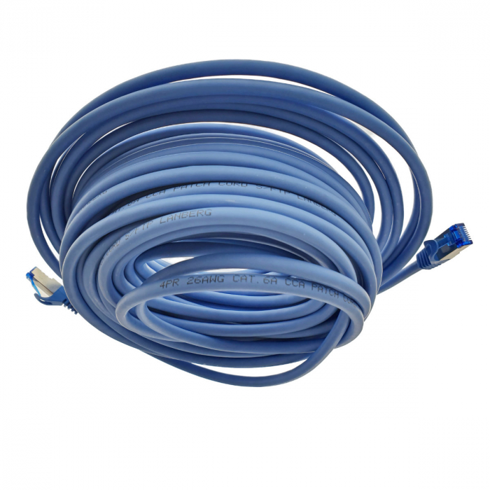 Cablu ecranat S / FTP, Lanberg 42730, cat 6A, mufat 2xRJ45, lungime 20 m, AWG 26, 500 MHz, LSZH, de legatura retea, ethernet, albastru [4]