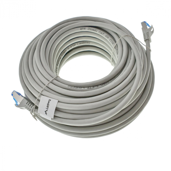 Cablu ecranat S / FTP, Lanberg 42734, cat 6A, mufat 2xRJ45, lungime 20 m, AWG 26, 500 MHz, LSZH, de legatura retea, ethernet, gri [2]