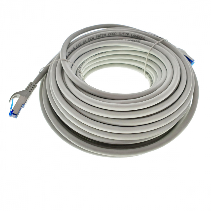 Cablu ecranat S / FTP, Lanberg 42734, cat 6A, mufat 2xRJ45, lungime 20 m, AWG 26, 500 MHz, LSZH, de legatura retea, ethernet, gri [4]