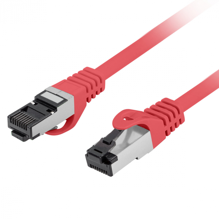 Cablu internet CAT 8.1 S/FTP LSZH, lungime 25 cm, Lanberg 44071, mufat 2xRJ45, material conductor cupru, rosu [3]