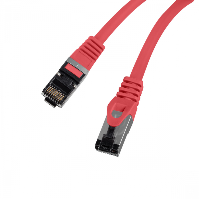 Cablu internet CAT 8.1 S/FTP LSZH, lungime 25 cm, Lanberg 44071, mufat 2xRJ45, material conductor cupru, rosu [2]