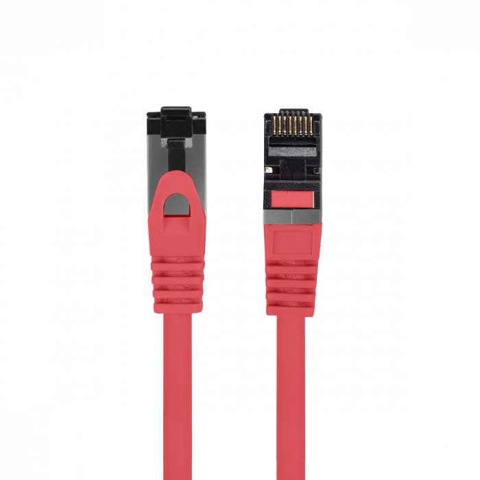 Cablu internet CAT 8.1 S/FTP LSZH, lungime 25 cm, Lanberg 44071, mufat 2xRJ45, material conductor cupru, rosu [1]