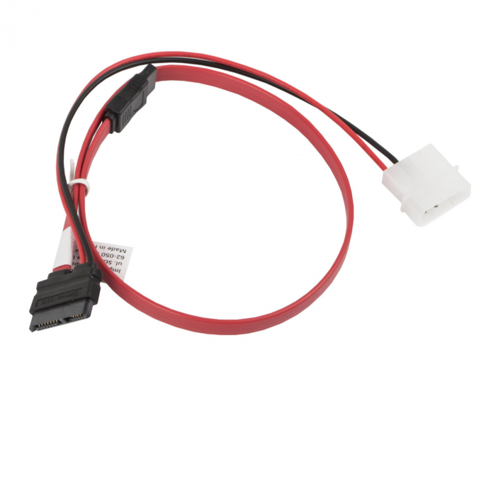 Cablu Molex 2-pin tata cu SATA 7-pin mama la SATA 13-pin SlimLine, Lanberg 41316, lungime 45 cm, Rosu [2]