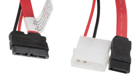 Cablu Molex 2-pin tata cu SATA 7-pin mama la SATA 13-pin SlimLine, Lanberg 41316, lungime 45 cm, Rosu [3]