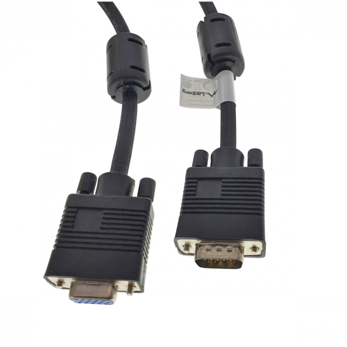 Cablu monitor, Lanberg 42876, VGA tata la VGA mama , 15 pini, de prelungire, lungime 3 m, dubla ecranare cu miez de ferita, negru [5]