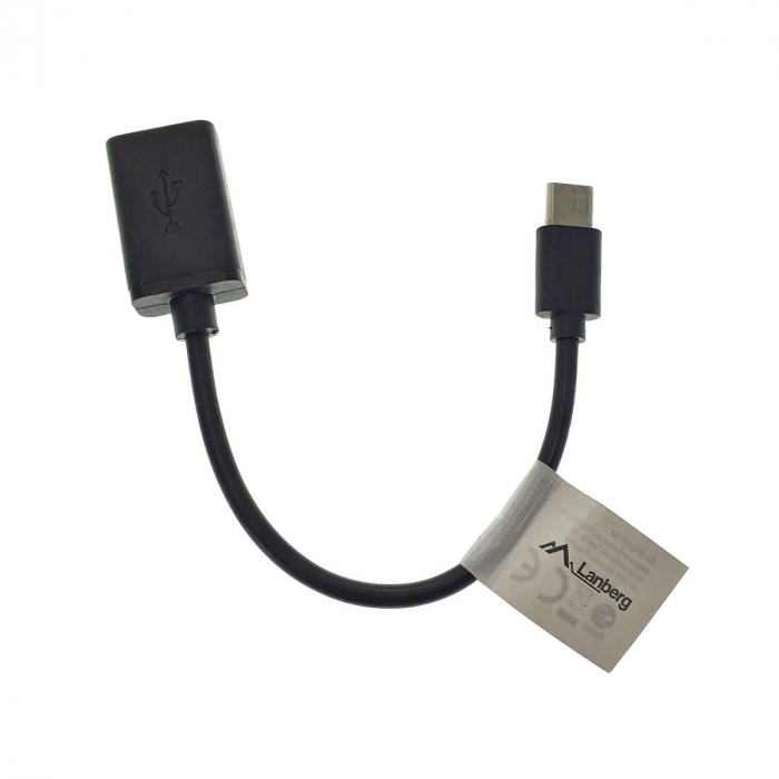 Cablu OTG convertor cu adaptor, Lanberg 42443, conector USB tip C tata la USB 2.0 mama, lungime 15 cm, negru [5]