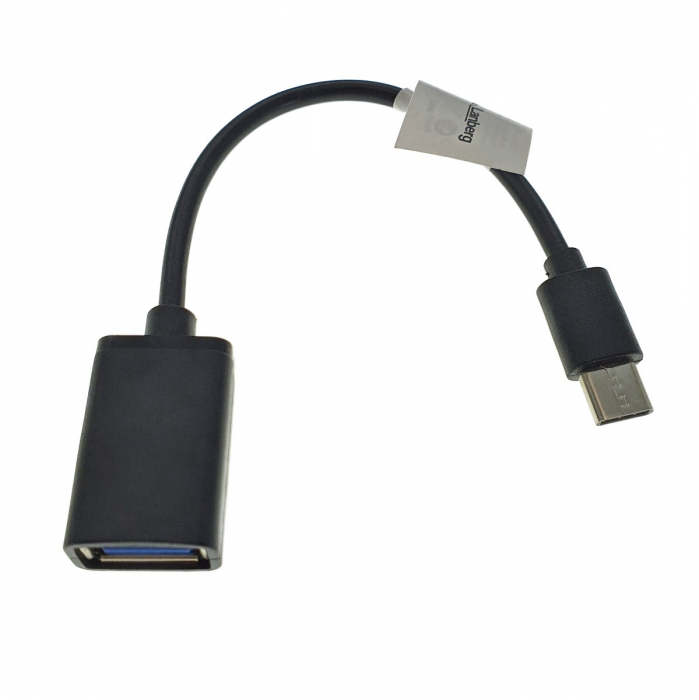 Cablu OTG convertor cu adaptor, Lanberg 42443, conector USB tip C tata la USB 2.0 mama, lungime 15 cm, negru [4]