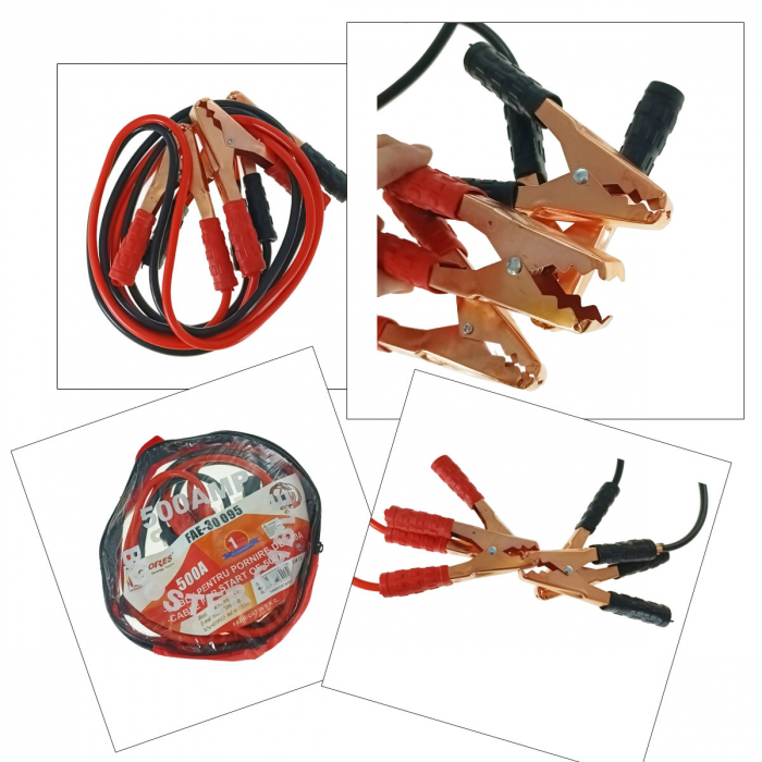 Set 2 cabluri auto, transfer curent, 500A Booster Cable, lungime 2.2 m, 12-24V, izolate, cu geanta depozitare [5]