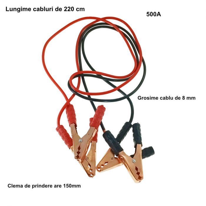 Set 2 cabluri auto, transfer curent, 500A Booster Cable, lungime 2.2 m, 12-24V, izolate, cu geanta depozitare [2]