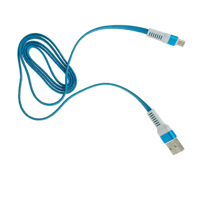 Cablu plat cu conectori protejati USB 2.0 tata la microUSB tata, lungime 1 metru, albastru cu alb [1]