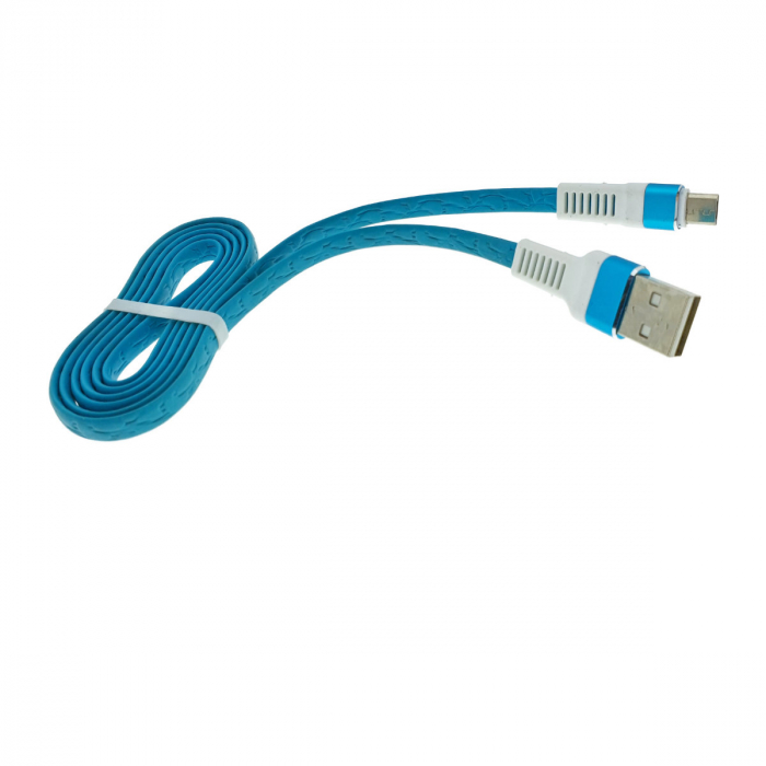 Cablu plat cu conectori protejati USB 2.0 tata la microUSB tata, lungime 1 metru, albastru cu alb [3]