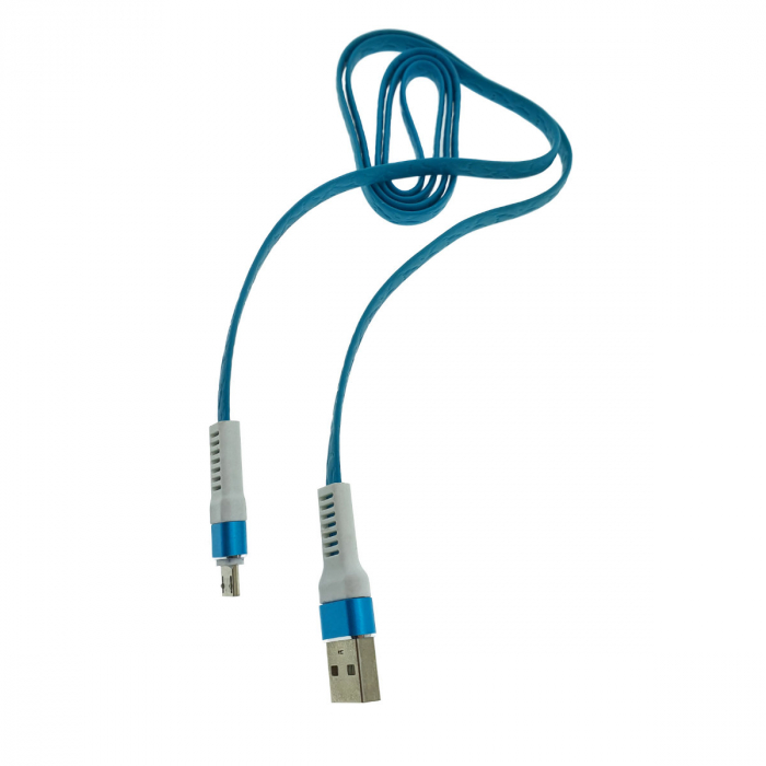 Cablu plat cu conectori protejati USB 2.0 tata la microUSB tata, lungime 1 metru, albastru cu alb [4]