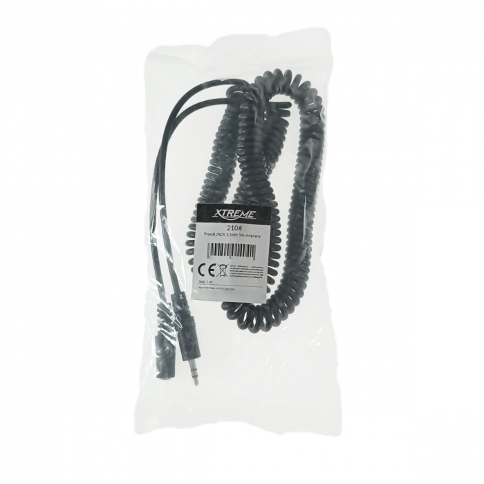Cablu prelungitor audio, 5m, spiralat, jack 3,5mm tata-mama, Xtreme 01404, negru [4]