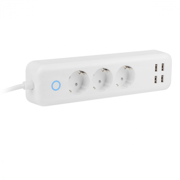 Cablu prelungitor de alimentare inteligenta, Lanberg Smart Home WiFi, 3 prize schuko 10 A, 4 x USB 2.1 A, 2300W, cablu 1.5 m, alb [2]