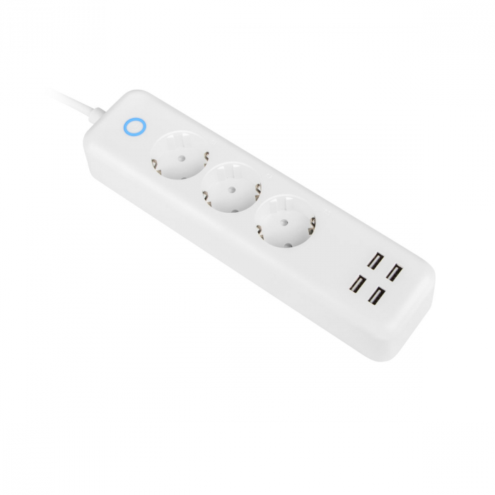 Cablu prelungitor de alimentare inteligenta, Lanberg Smart Home WiFi, 3 prize schuko 10 A, 4 x USB 2.1 A, 2300W, cablu 1.5 m, alb [4]