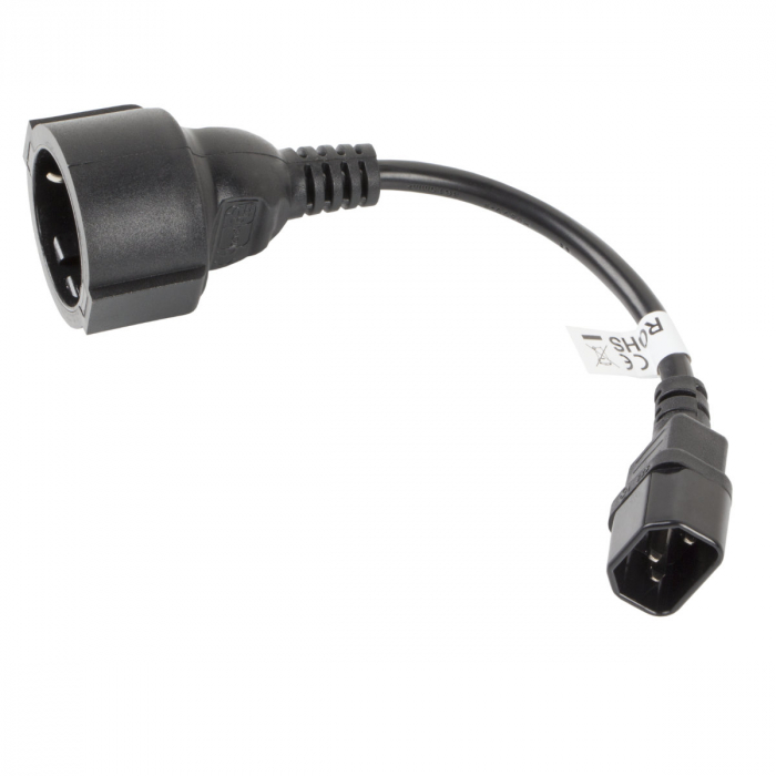 Cablu prelungitor de alimentare UPS, PC, 20 cm, Lanberg 40987, IEC 320 C14 la Schuko mama, negru [3]