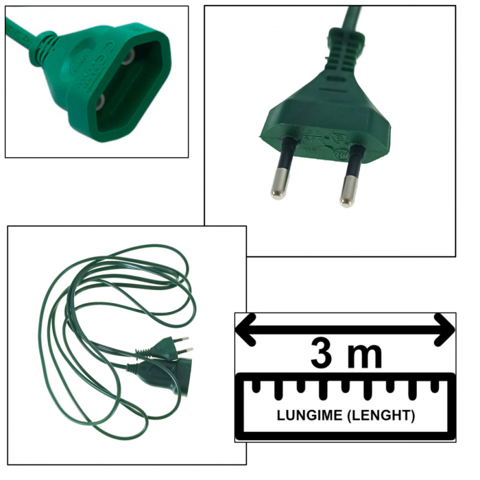 Cablu prelungitor IEC 320 C7 tata-mama, 2 pini, PR-2582-GR, lungime 3m, de alimentare curent, verde [4]