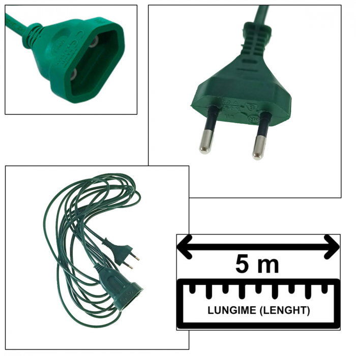 Cablu prelungitor IEC 320 C7 tata-mama, 2 pini, PR-2583-GR, lungime 5m, de alimentare curent, verde [4]