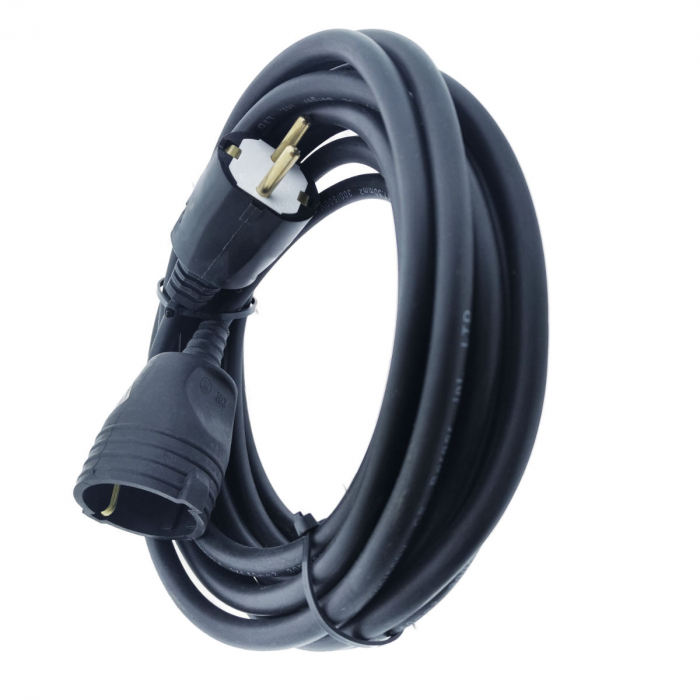 Cablu prelungitor, lungime 10m, pentru alimentare electrica, cu stecher si cupla cauciucate, material bachelita, negru [3]