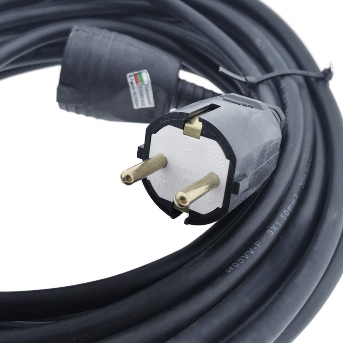 Cablu prelungitor, lungime 20m, pentru alimentare electrica, cu stecher si cupla cauciucate, material bachelita, negru [4]