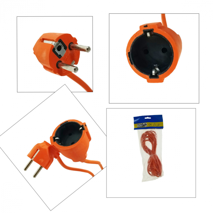 Cablu prelungitor, lungime 3m, IP44, cu stecher si cupla cu impamantare, 16A/250V, portocaliu [5]