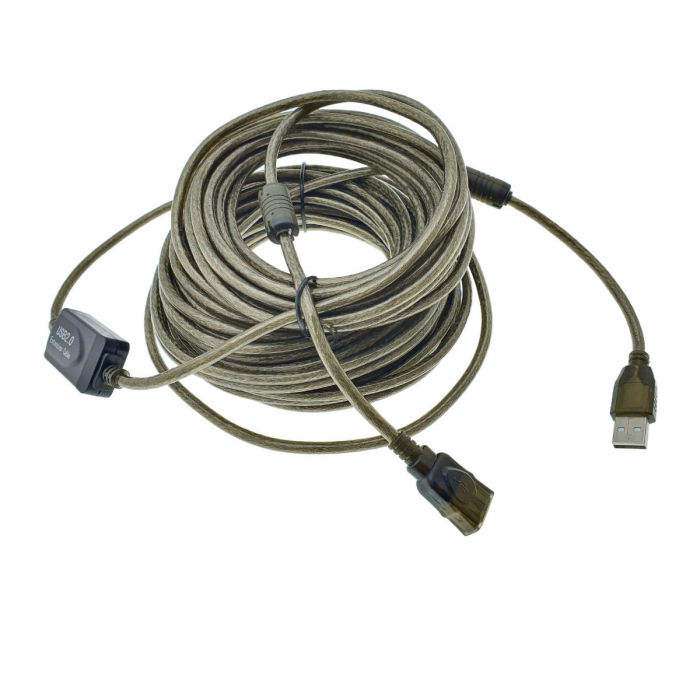 Cablu prelungitor USB 2.0 activ, lungime 15 m, USB A tata la USB A mama, cu repetitor, negru [3]