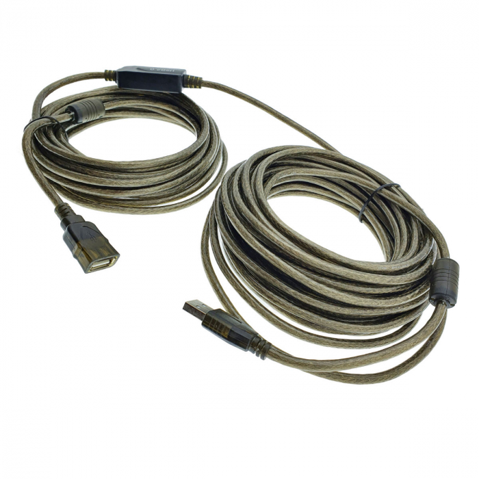 Cablu prelungitor USB 2.0 activ, lungime 15 m, USB A tata la USB A mama, cu repetitor, negru [2]