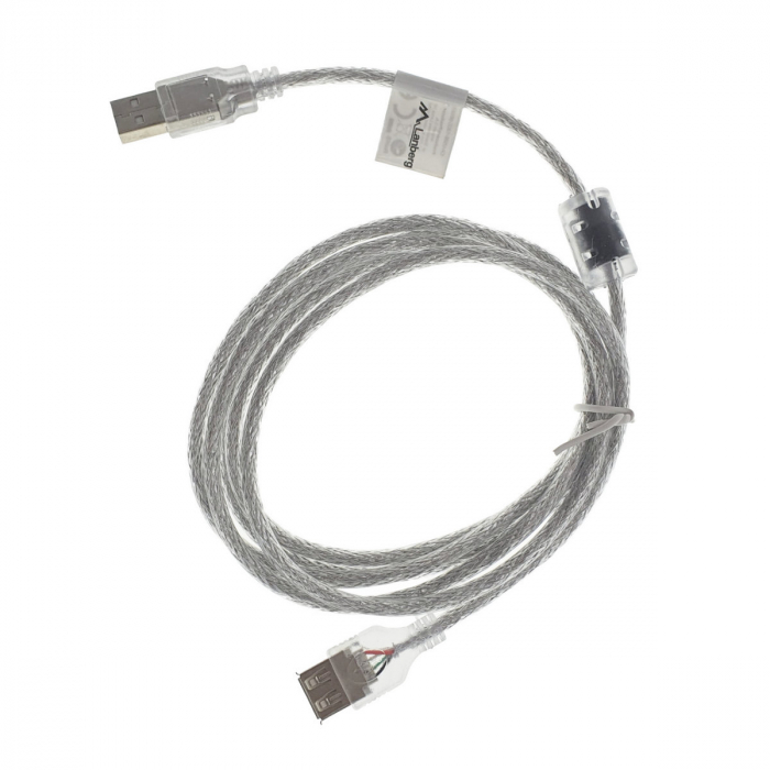 Cablu prelungitor USB 2.0 tata la USB 2.0 mama, Lanberg 41378, cu ferita, lungime 180 cm, transparent [3]